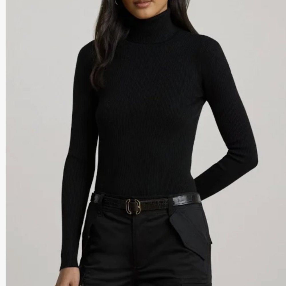 nwt CHICO'S black reagan ribbed skinny turtleneck sweater 1 S M